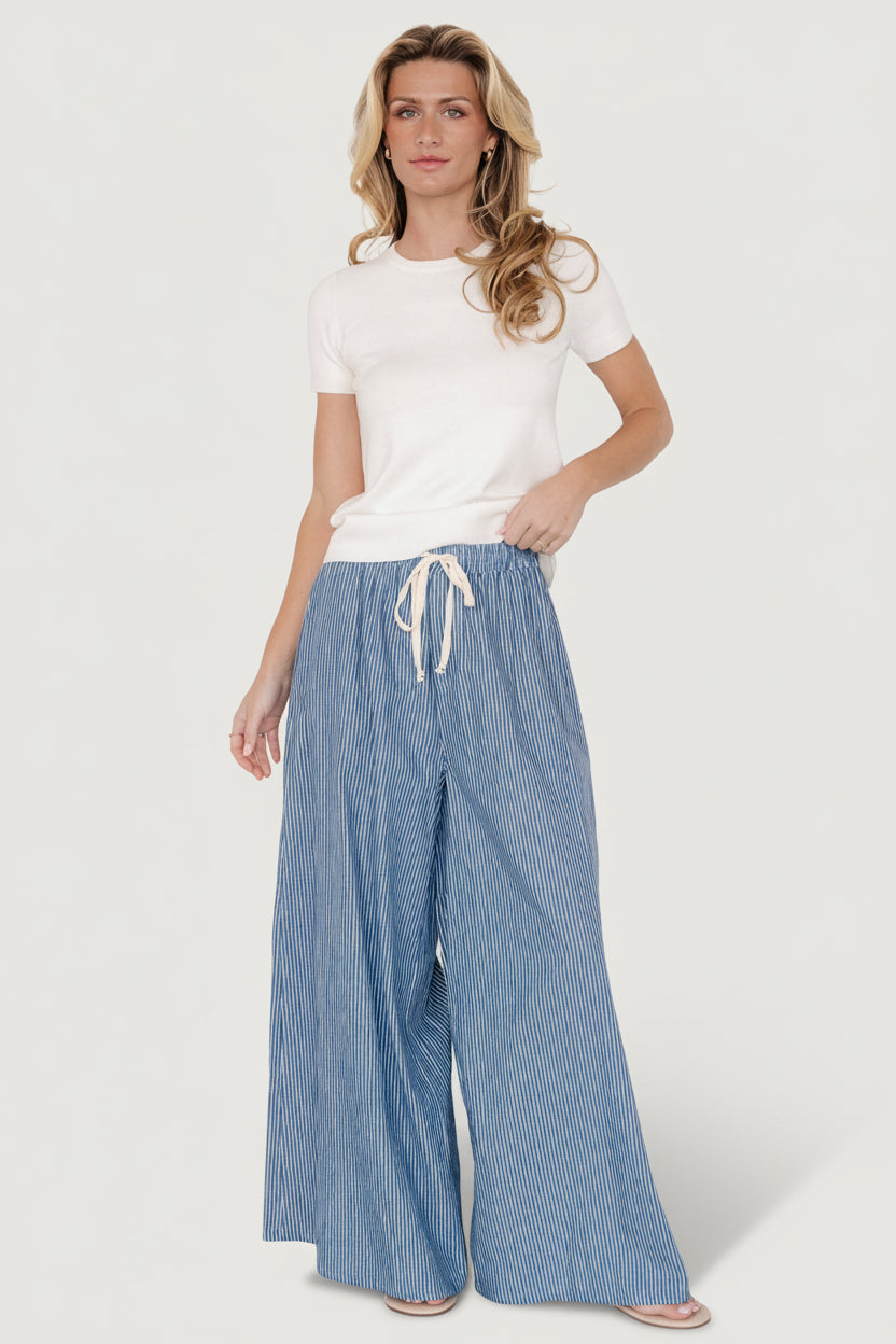 Odelia Striped Pants | Blue + Off White Stripe - Image 6