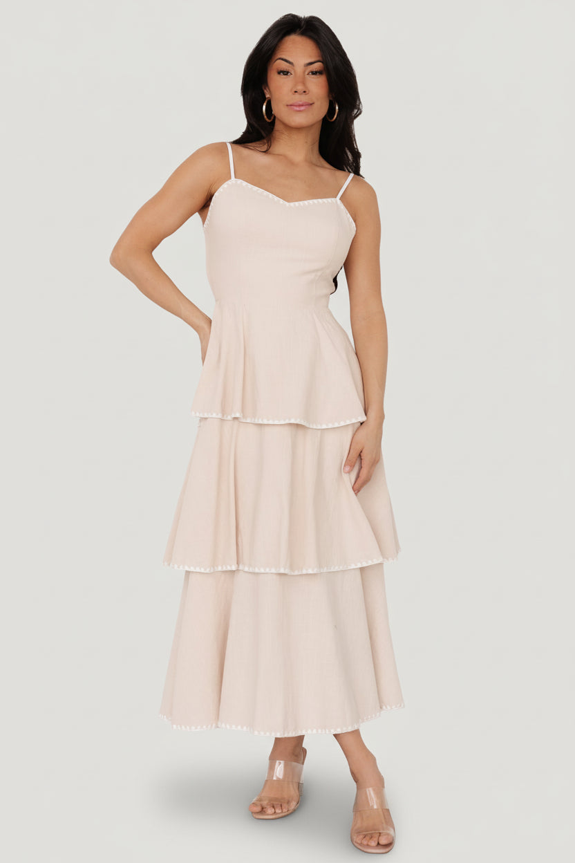 Odette Tiered Dress | Natural + White