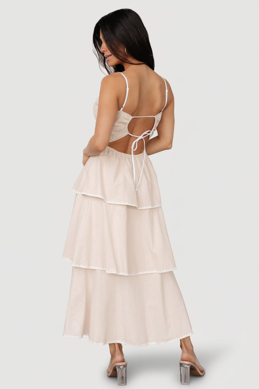 Odette Tiered Dress | Natural + White - Image 3