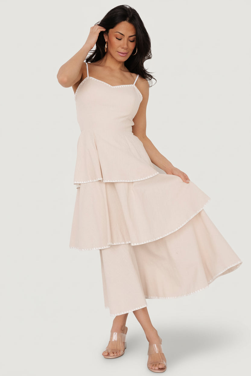 Odette Tiered Dress | Natural + White - Image 4