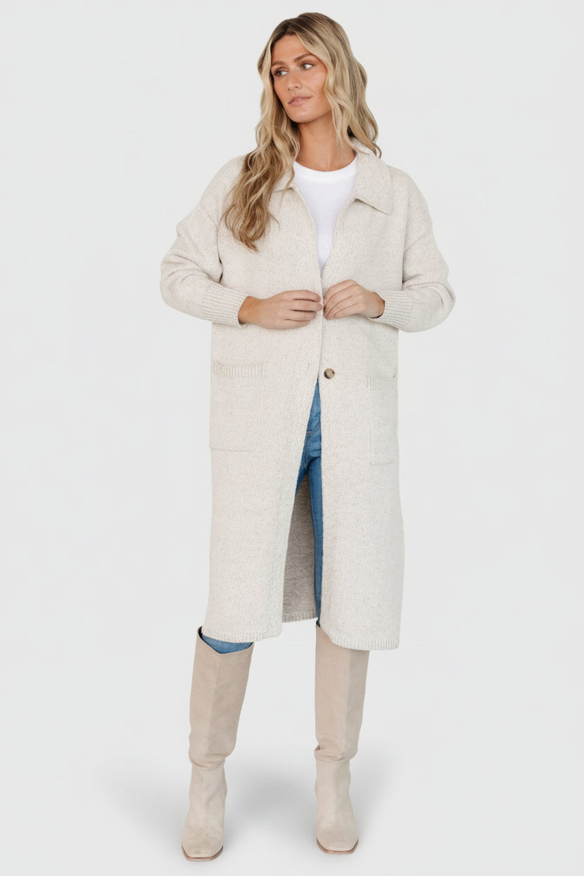 Ontario Long Button Cardigan | Oatmeal - Image 4