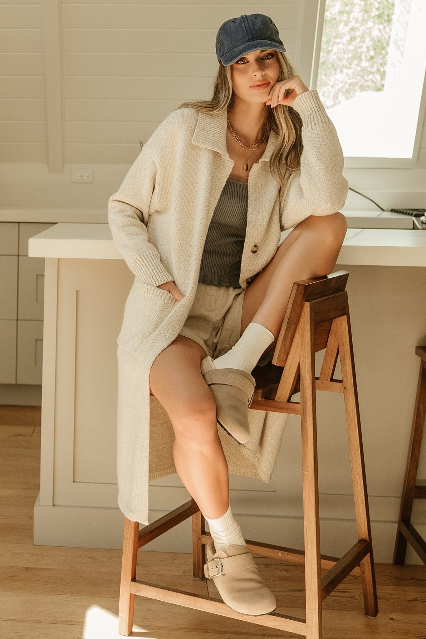 Ontario Long Button Cardigan | Oatmeal - Image 3