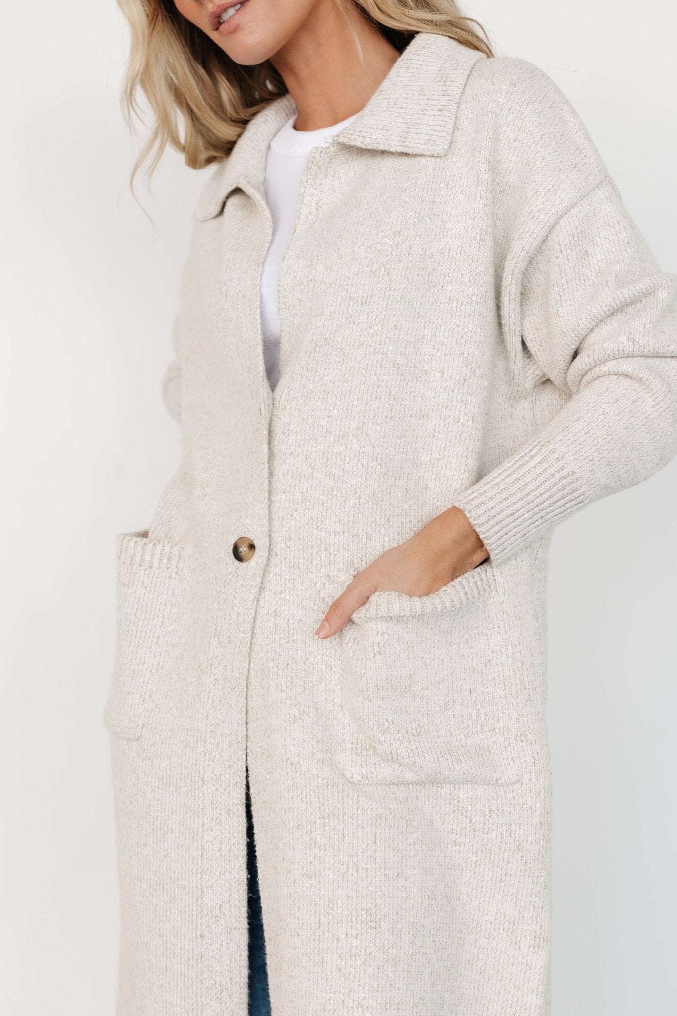 Ontario Long Button Cardigan | Oatmeal - Image 6