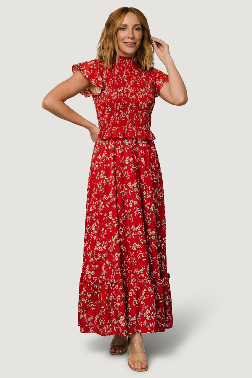Orla Ruffle Maxi Dress | Red Floral - Image 4