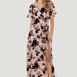 Parisian Velvet Maxi Dress | Blush Rose Floral