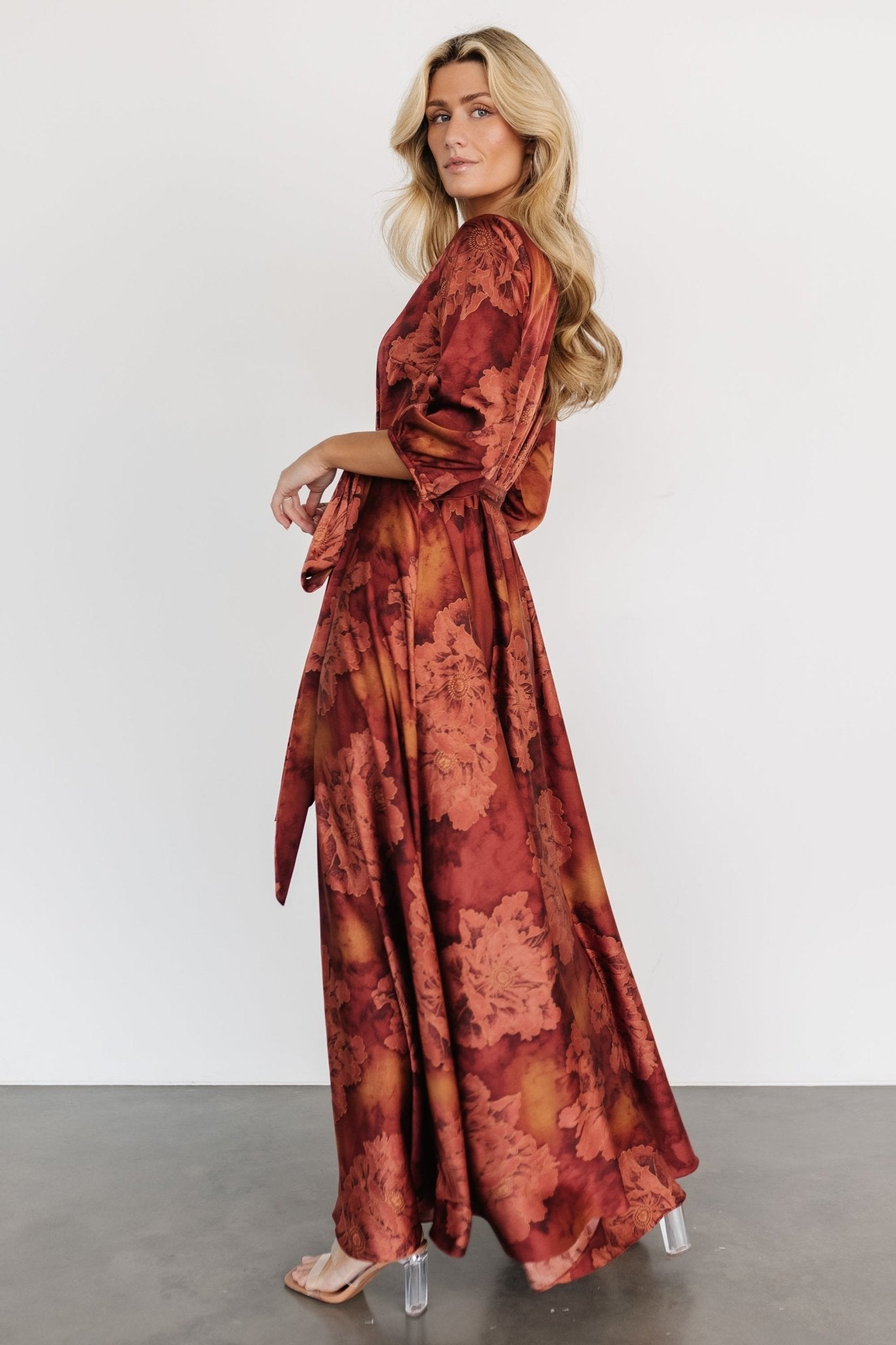 Paula Satin Maxi Dress | Terracotta Floral - Image 5