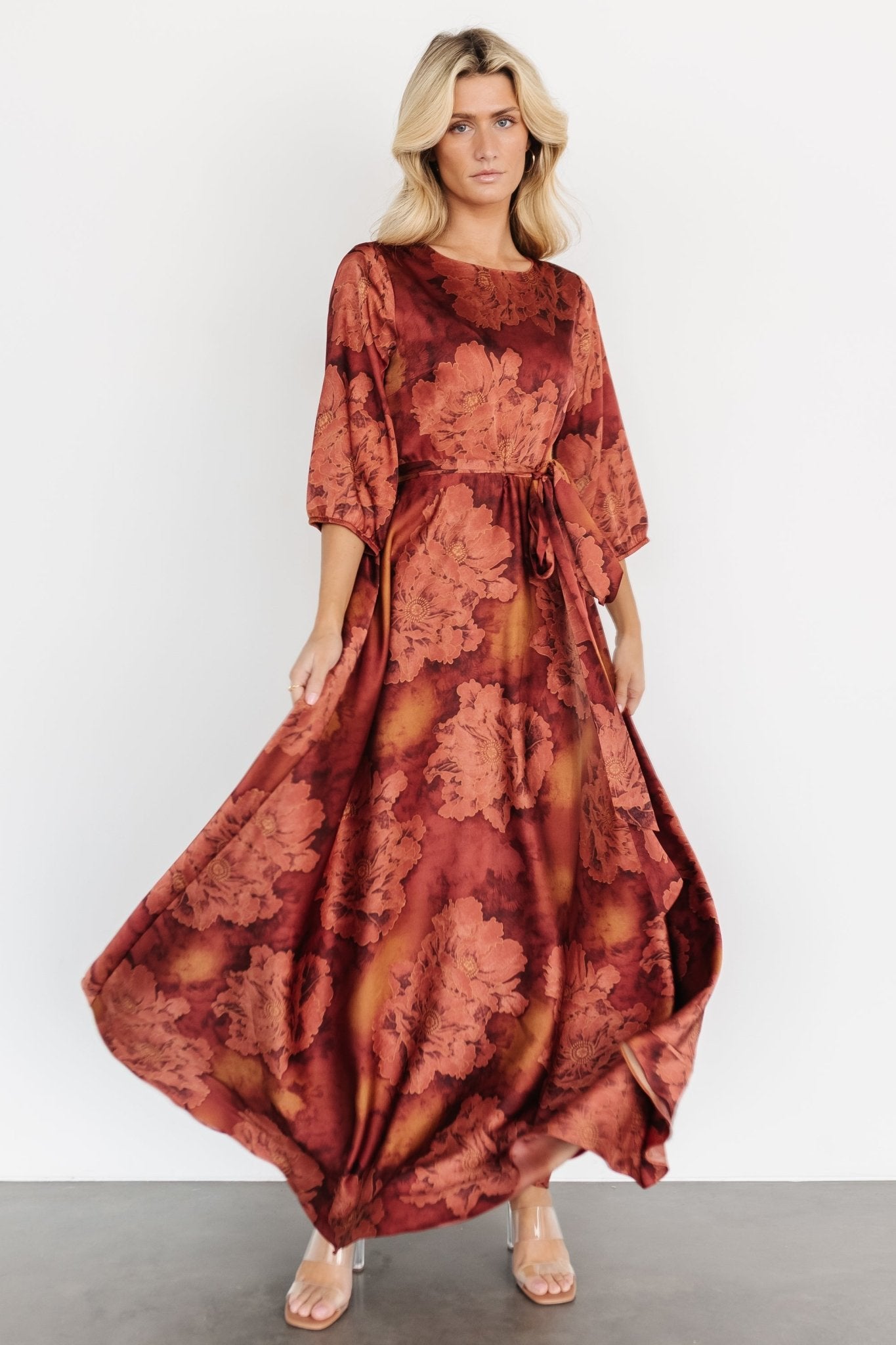 Paula Satin Maxi Dress | Terracotta Floral - Image 7