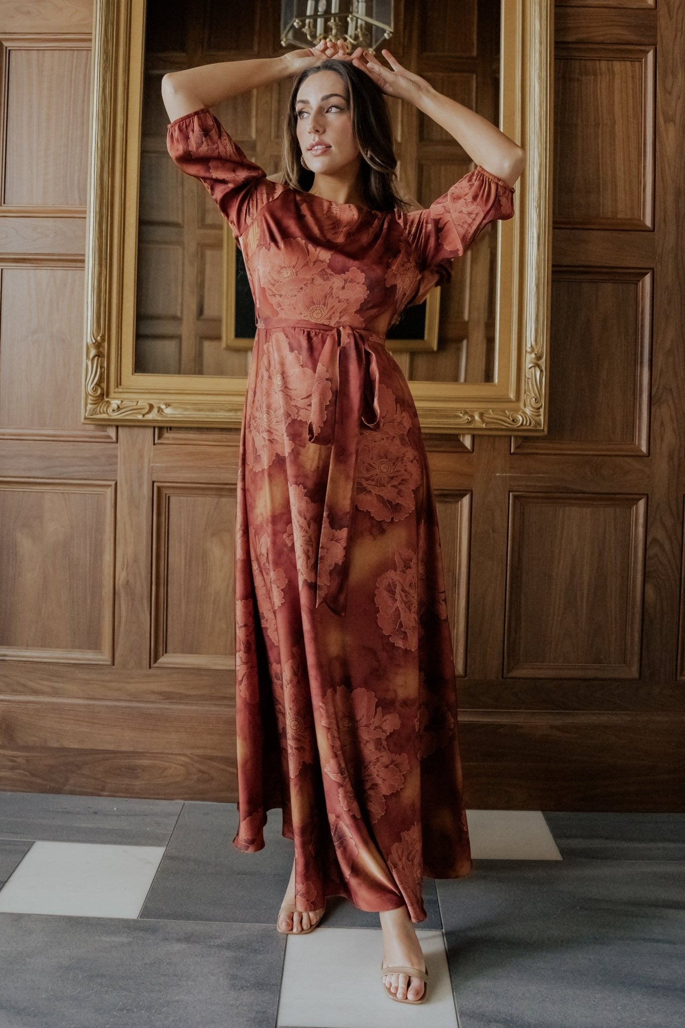 Paula Satin Maxi Dress | Terracotta Floral - Image 3