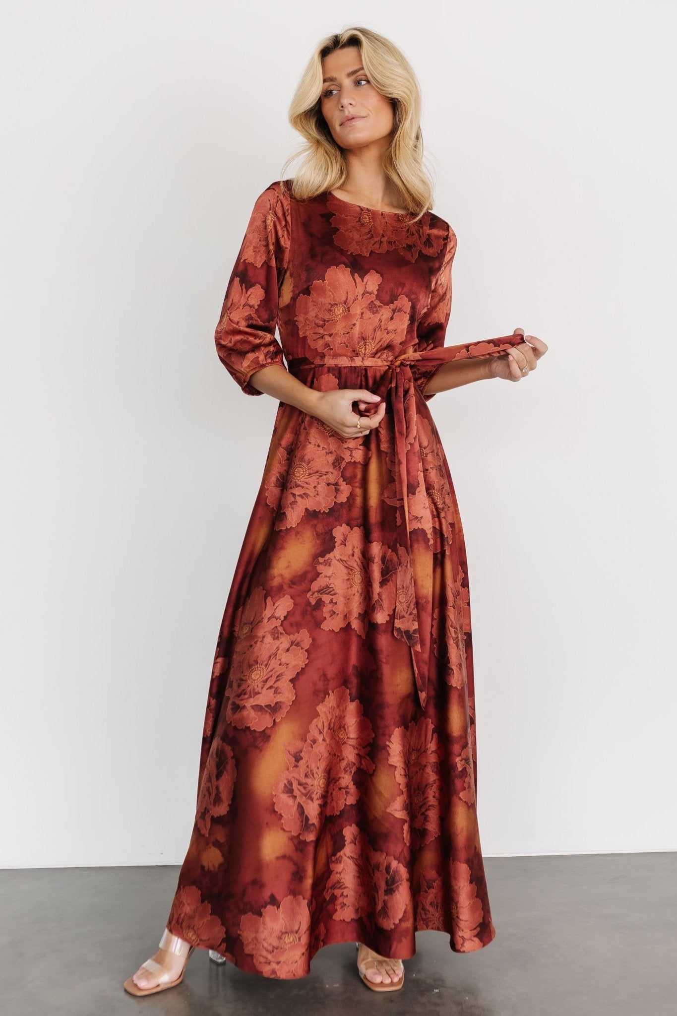 Paula Satin Maxi Dress | Terracotta Floral - Image 2