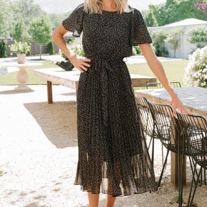 Prim Pleated Dress | Black Print