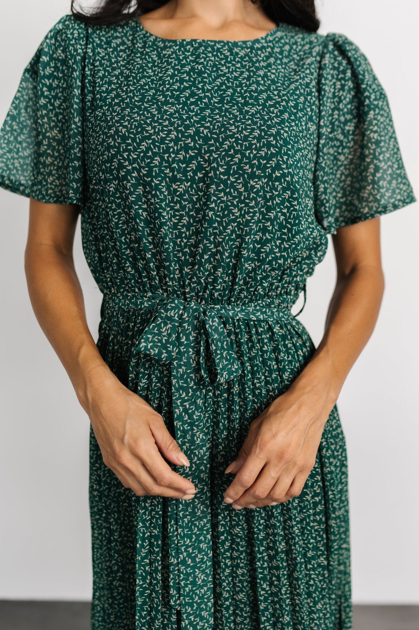 Prim Pleated Dress | Green Print - Image 2