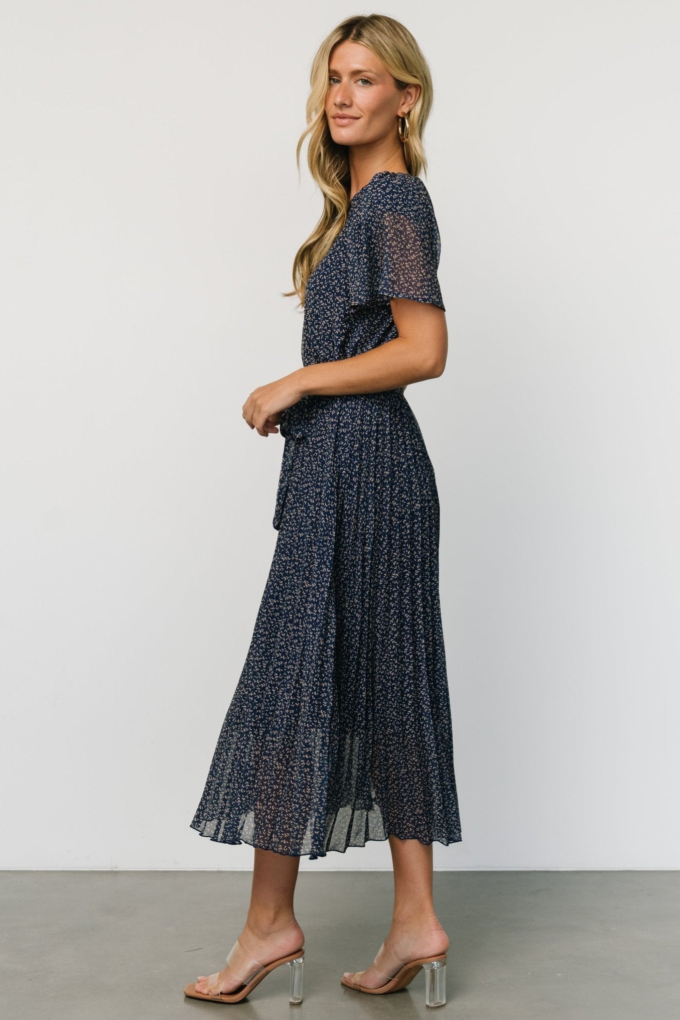 Prim Pleated Dress | Navy Print - Image 5
