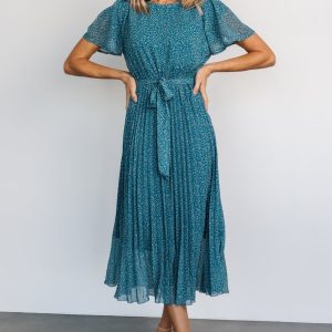 Prim Pleated Dress | Persian Blue Print