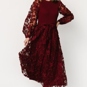 Roslyn Embroidered Dress | Wine