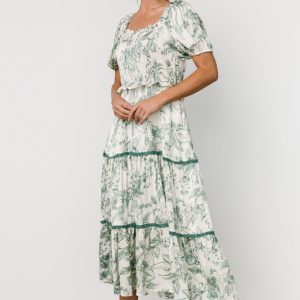 Ruthie Tiered Midi Dress | Green Print