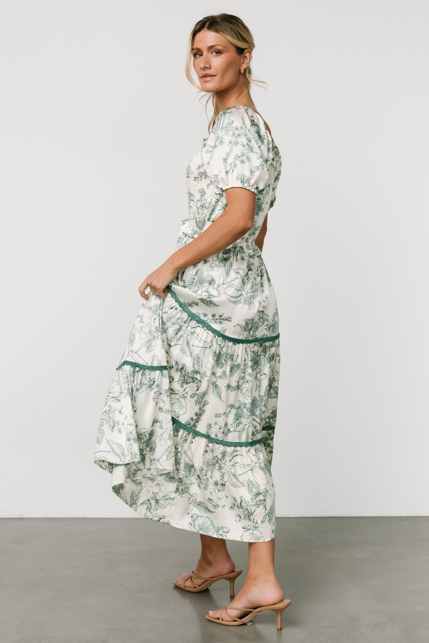 Ruthie Tiered Midi Dress | Green Print - Image 3