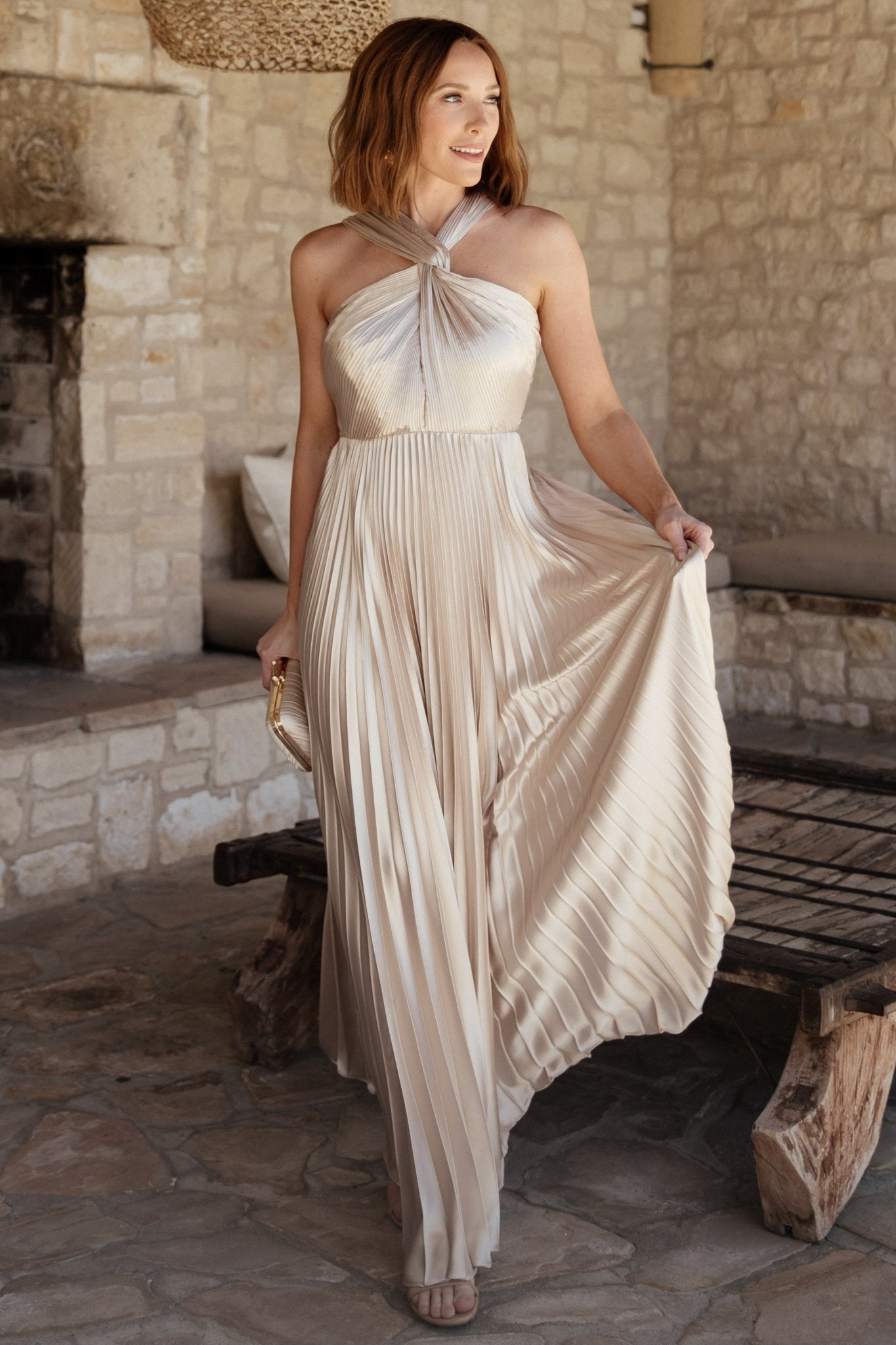 Sandra Pleated Maxi Dress | Champagne - Image 4