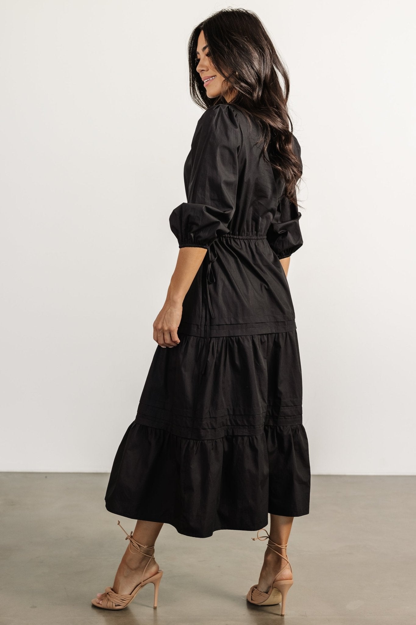 Santa Fe Poplin Midi Dress | Black - Image 6