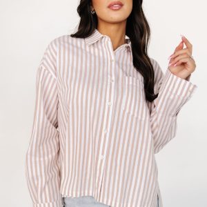 Shasta Button Up Top | Beige Stripe