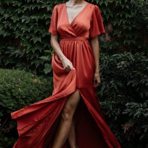Sicily Satin Maxi Dress | Rust
