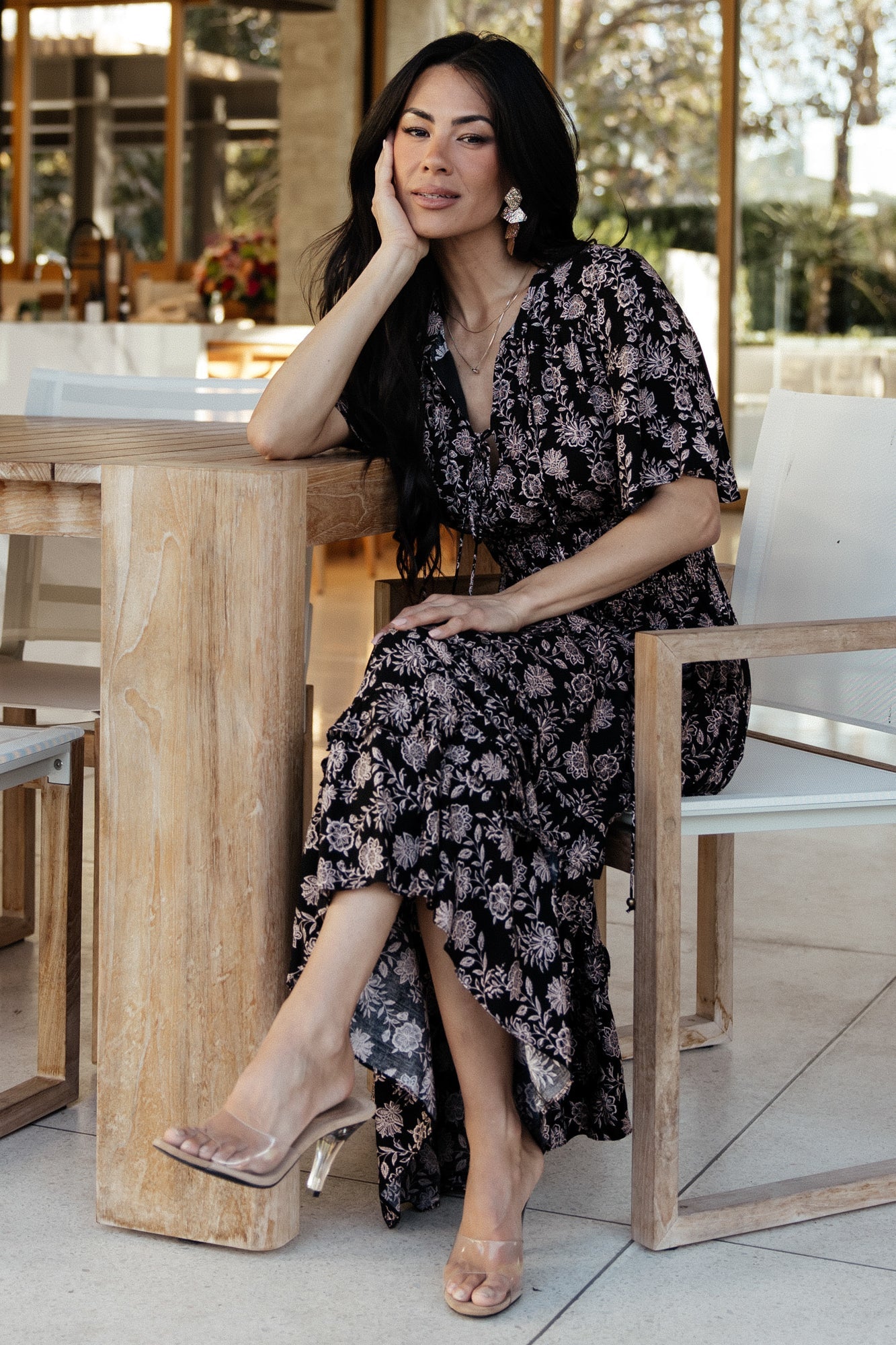 Spell Boho Midi Dress | Black + Taupe Floral - Image 3