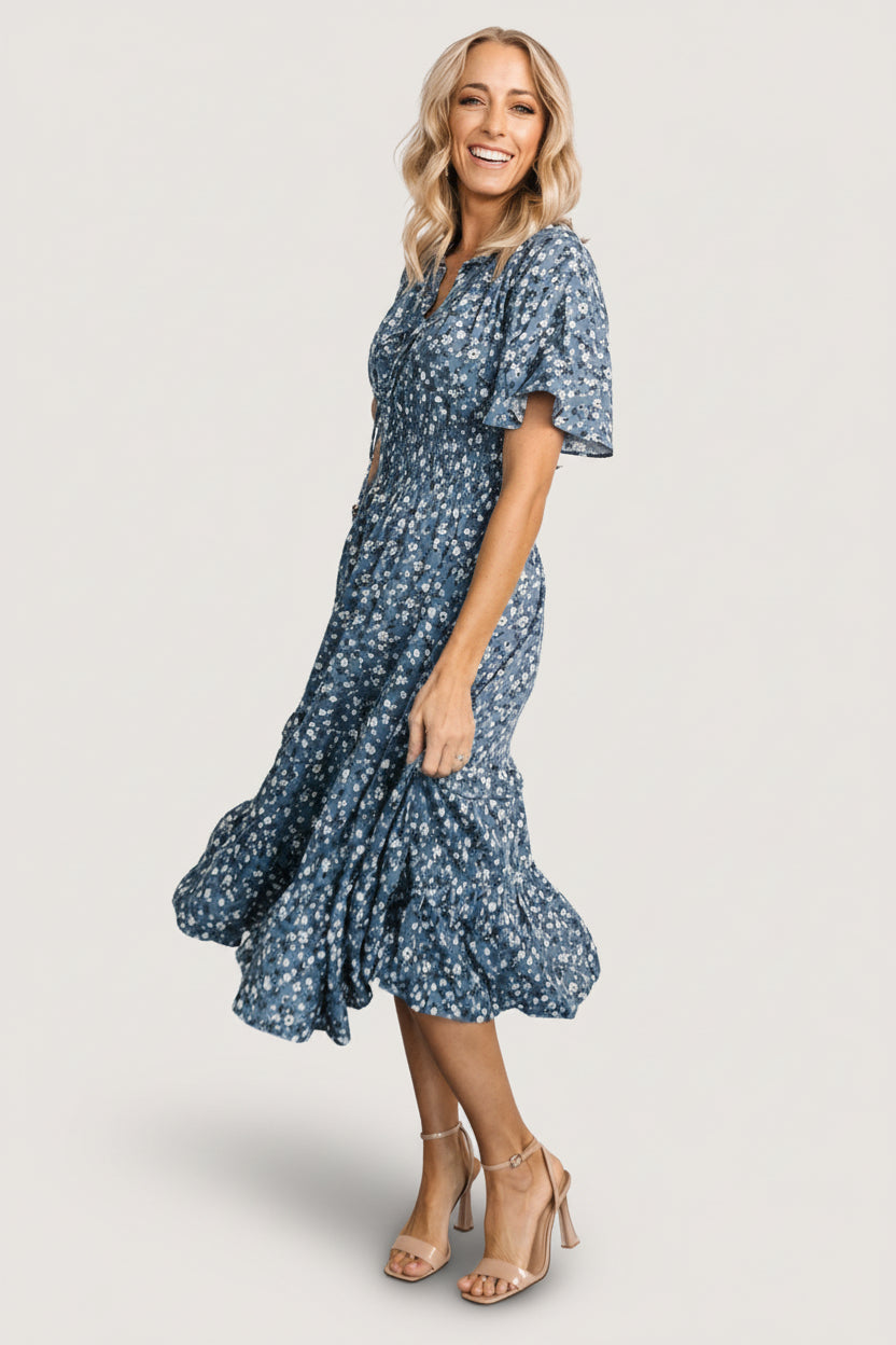 Spell Boho Midi Dress | Blue Floral - Image 3