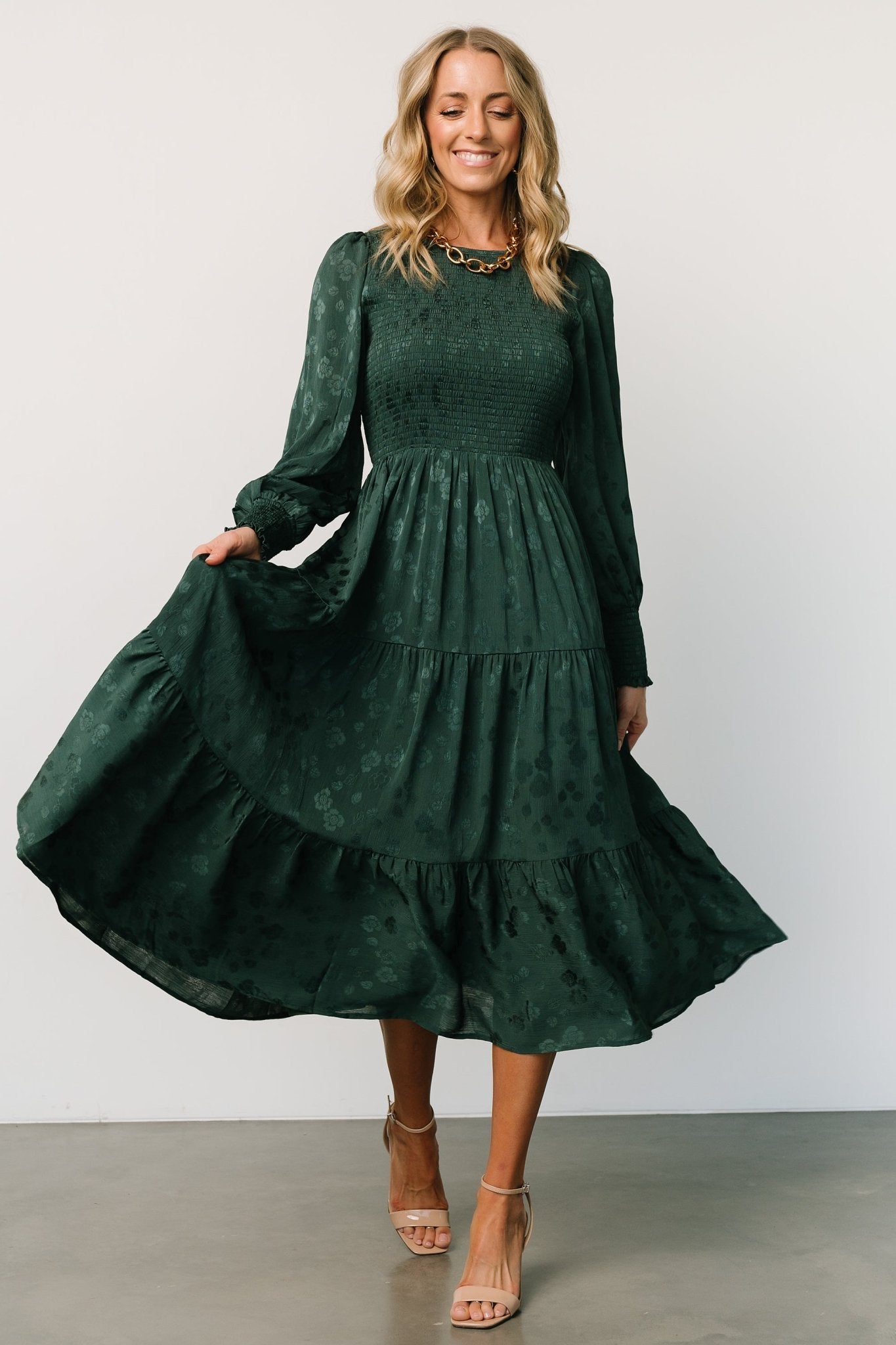 Stockholm Smocked Dress | Dark Green - Image 4