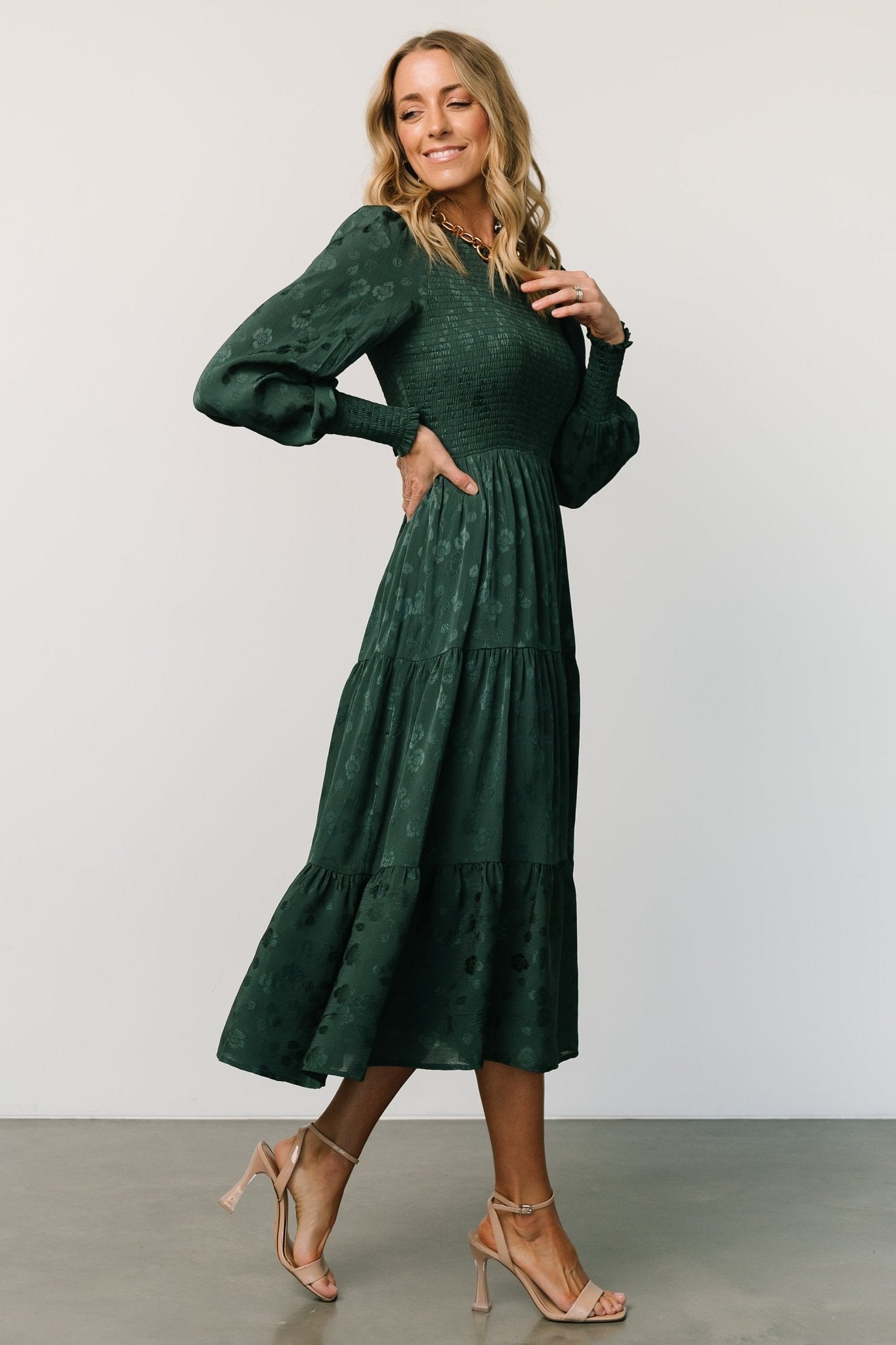 Stockholm Smocked Dress | Dark Green - Image 3