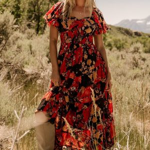 Suzy Maxi Dress | Black + Red Multi