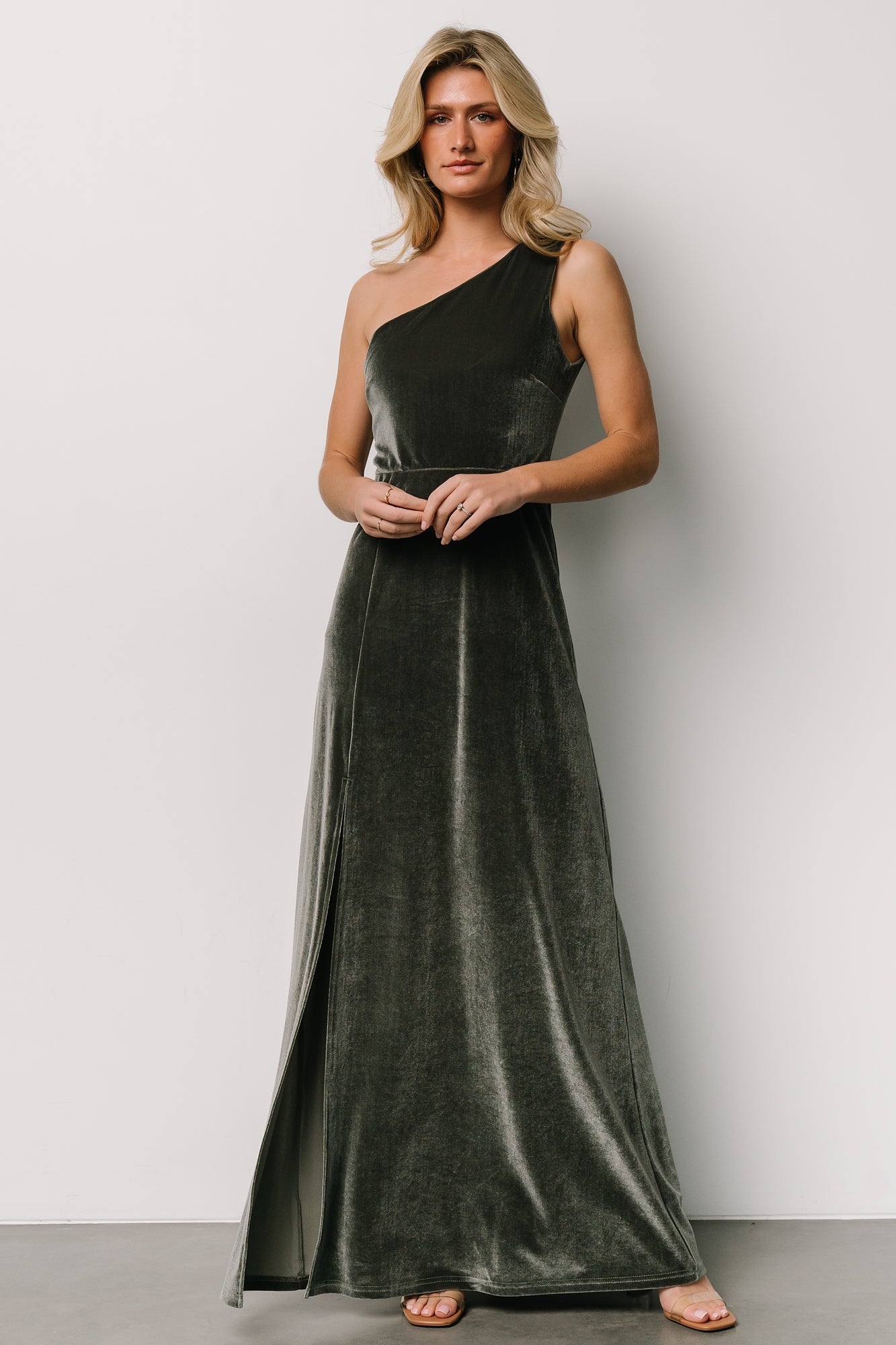 Tatiana Velvet One Shoulder Maxi Dress | Eucalyptus - Image 2