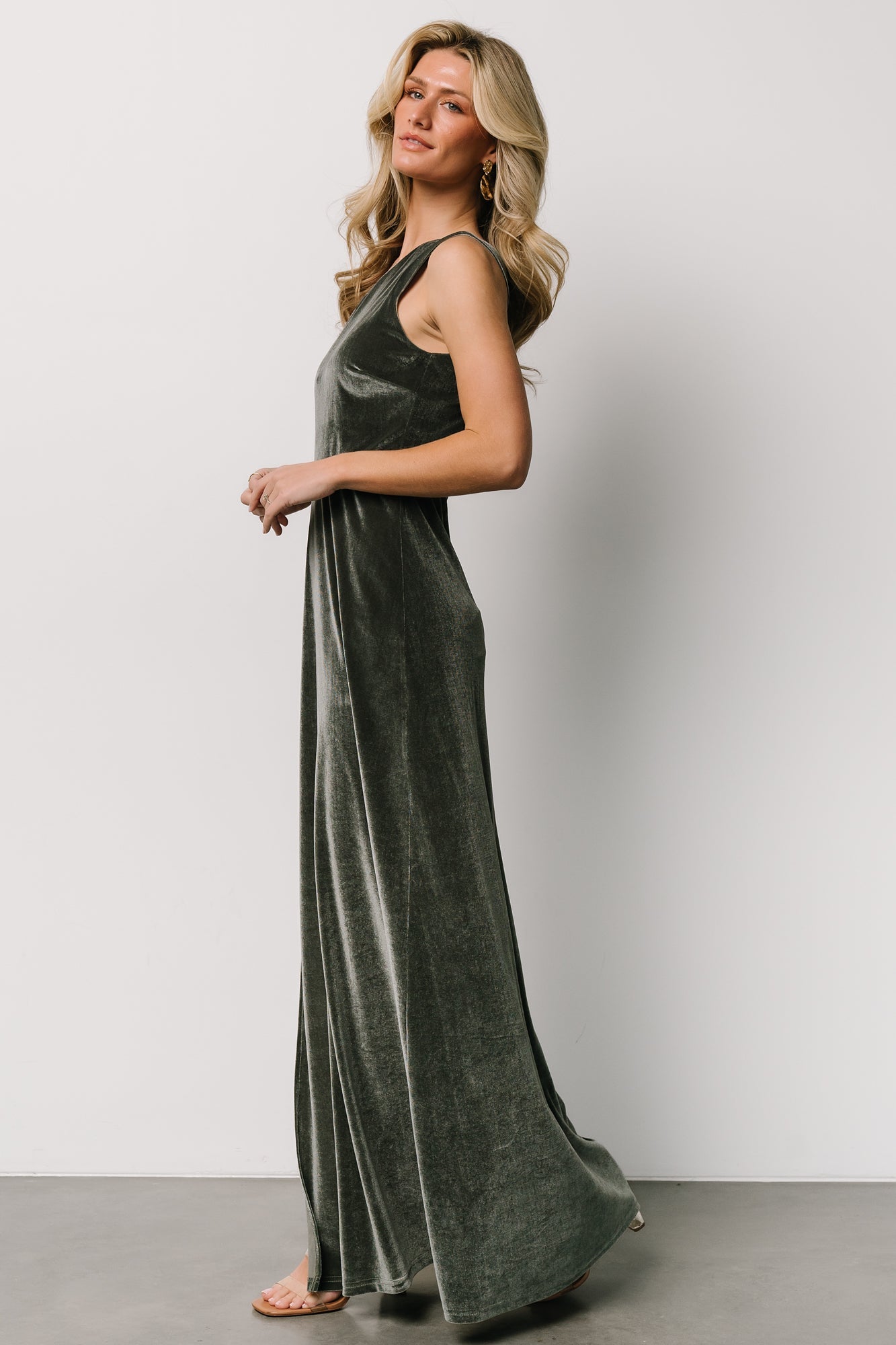 Tatiana Velvet One Shoulder Maxi Dress | Eucalyptus - Image 5