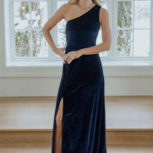 Tatiana Velvet One Shoulder Maxi Dress | Navy