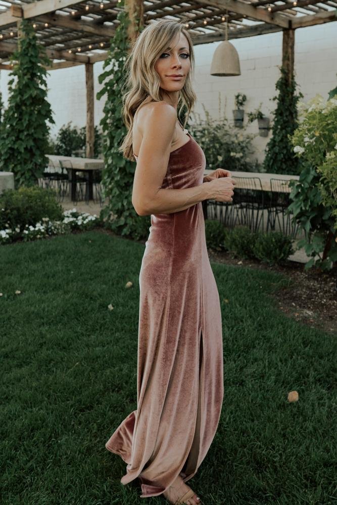 Tatiana Velvet One Shoulder Maxi Dress | Rose - Image 4