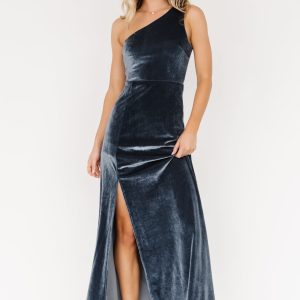 Tatiana Velvet One Shoulder Maxi Dress | Slate Blue