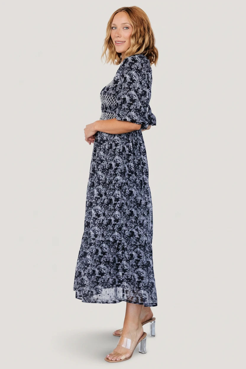 Tulsa Smocked Dress | Black + White - Image 2