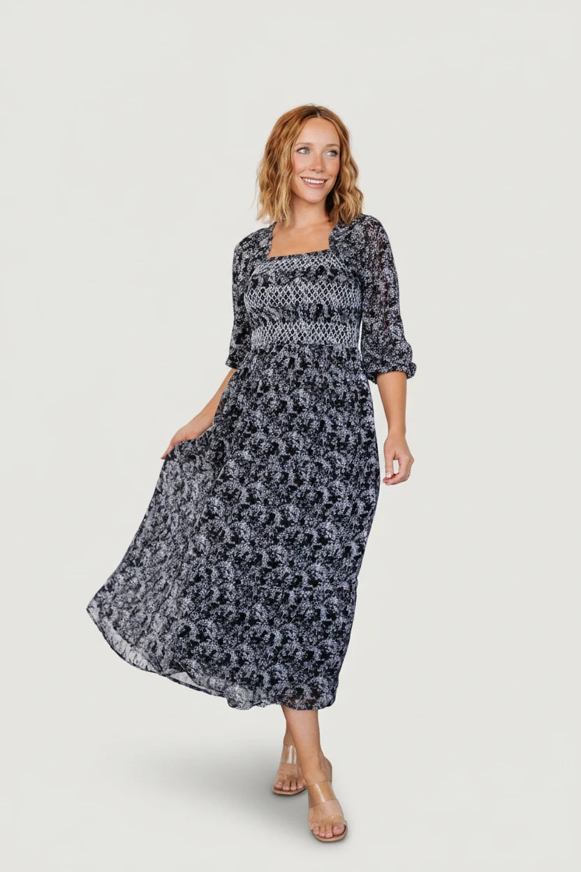 Tulsa Smocked Dress | Black + White - Image 3