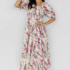 Tulsa Smocked Dress | Cream + Pink