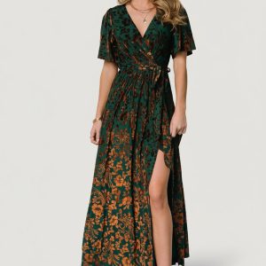 Uma Velvet Maxi Dress | Bronze + Jade