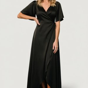 Vara Satin Maxi Wrap Dress | Black