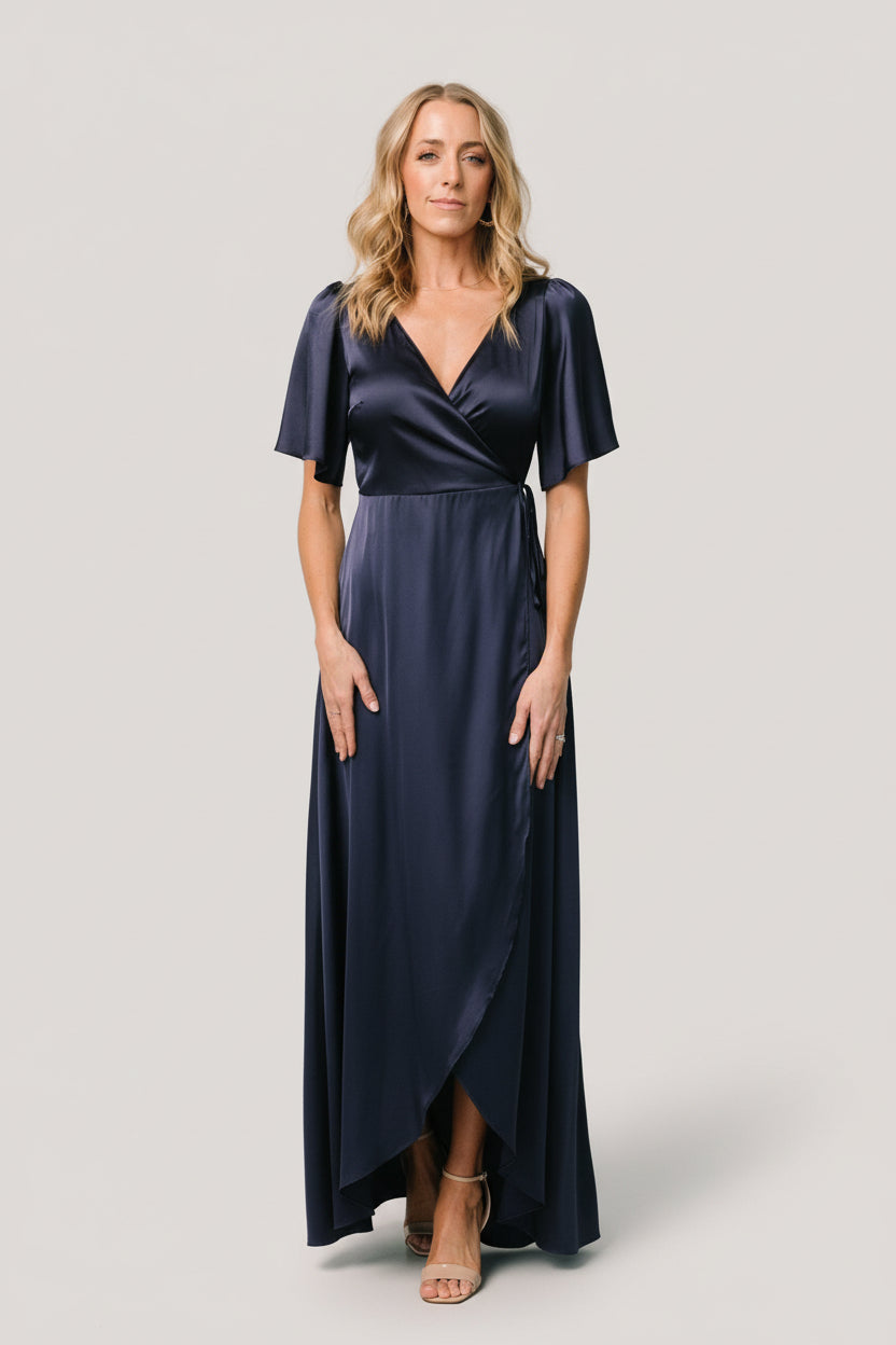 Vara Satin Maxi Wrap Dress | Navy - Image 4