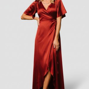 Vara Satin Maxi Wrap Dress | Terracotta