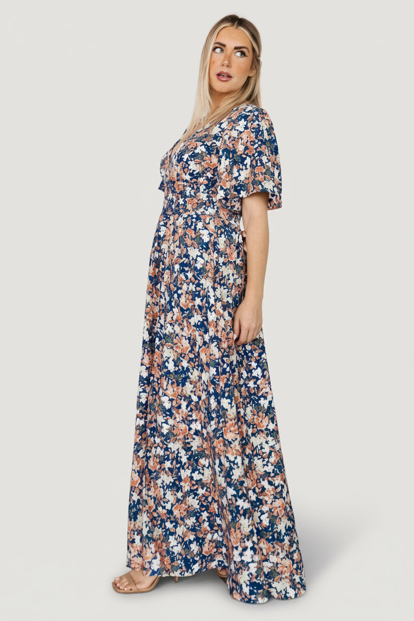 Verona Smocked Maxi Dress | Blue Floral - Image 6