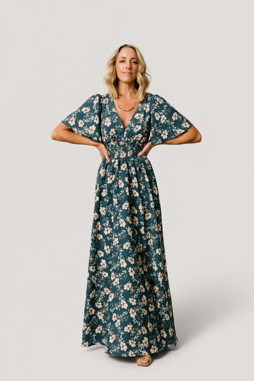 Verona Smocked Maxi Dress | Slate Floral - Image 3