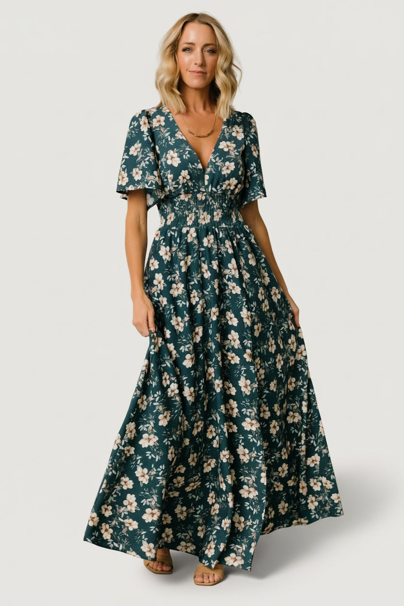 Verona Smocked Maxi Dress | Slate Floral