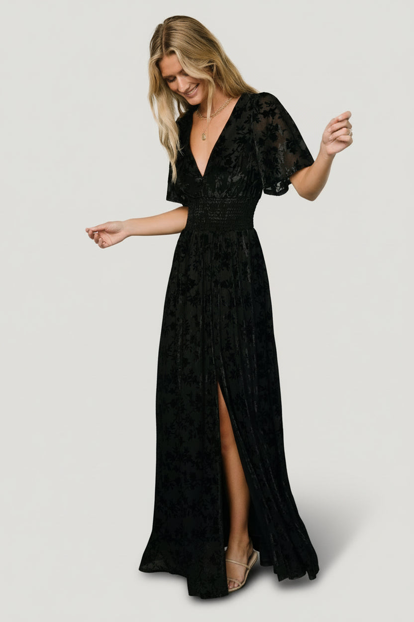 Veronica Velvet Maxi Dress | Black - Image 4